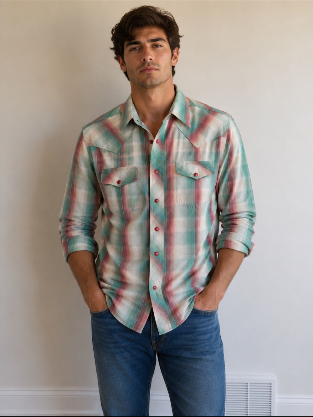 Diesel mens shirt Striped Buckle up Shirt in Aqua & Rose